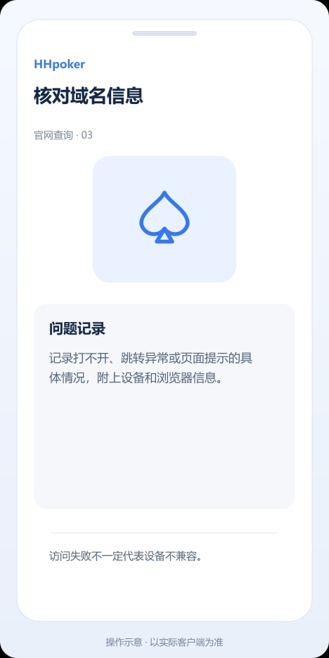 HHpoker 核对域名信息操作示意